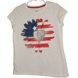 *FLAWED-stains present* girls medium 7/8 patriotic heart flower t-shirt